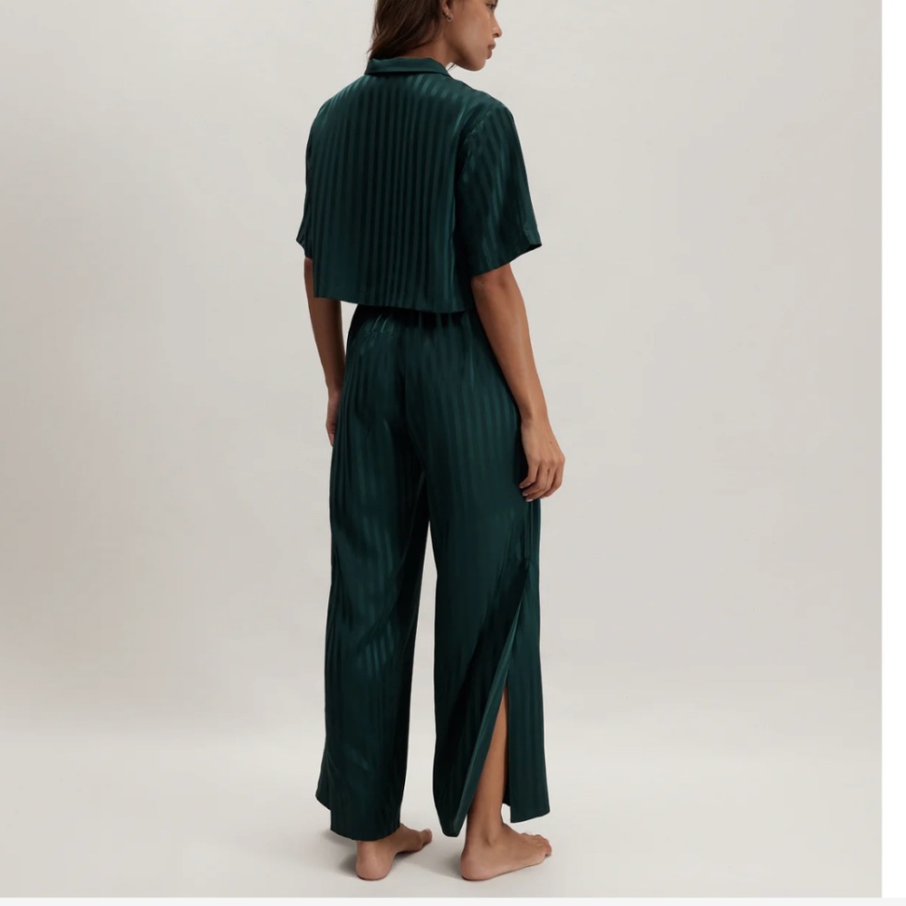 LUNYA BNWT Washable Silk High Rise Pant Set in Dusky Cypress Jacquard Size XS - Picture 2 of 7